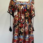 Funky People Satin Boho Jewel Tone Floral Print Tunic Dress with Tassels S Photo 4