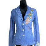 Johnny Was Blue Floral Embroidered Jacket Button Small Boho Whimsy Photo 0