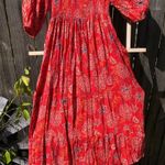 Angie  Peasant Sleeve Red Print Maxi Dress M Photo 9