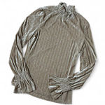 MOTF Metallic Ribbed Turtleneck Velvet Long Sleeve Ruched Blouse Top Size S Brown Photo 0