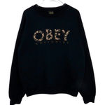Obey Black Floral Letter Crewneck Pullover Sweatshirt Floral Small Photo 0