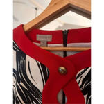 kim rogers Petite 14P Shift Dress Black White Red Patterned Pockets leaf Retro Photo 1