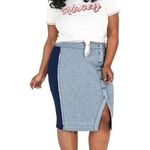 Poetic Justice Juliana High Waisted Midi Skirt Button Front Two Tone Multi Media Blue Size undefined Photo 0
