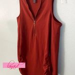 Hot Kiss Zipper V-Neck Open Cold Shoulder Faux Suede Terracotta Ruched Henley M Photo 5