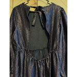 Topshop Women 8 Premium Textured Jacquard Blue Sheen Open Back Puff Sleeve Photo 2