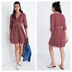 Madewell  Starviolet Red Ruched Sleeves Mini Dress Ditsy Flowers Size 2 Photo 1