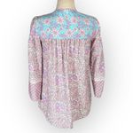 Shoshanna Solado Blouse Women's XS Pink Blue Floral 3/4 Sleeves Split V-Neck Photo 4