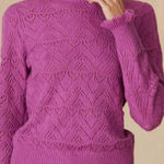 Sundance  Sweater L Bertina Everyday Pointelle Ruffled Mock Neck Wool Preppy Chic Photo 0