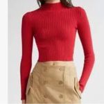 Farm Rio Long Sleeve Rib Crop Top Sweater, Red, Size medium, Runs small, NWOT Photo 1