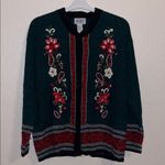 Vintage Koret Green and Red Cardigan with Floral and paisley Embroidery Size XL Photo 2