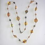 Boho Clear Yellow Gold Tone Shimmer AB Beaded Millefiori Flower Beads Necklace Photo 0