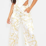 Pretty Little Thing  Cream Chain Satin‎ High Waist Wide-Leg Pants Size 8 Night Out Photo 0