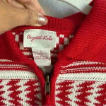 Crystal Kobe Zip Up Sweater Large Red And White Winter Warm‎ Cardigan Ski Casual Photo 9