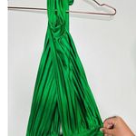L’IDEE Bright Green Renaissance Mock Neck Pleated Satin Midi Dress Size 12 Photo 8
