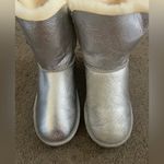 UGG  Bailey Button Short Silver Metallic Side Sparkle Button Fur-Lined Boots Photo 5