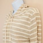 J.Crew Women's Large Beige White Striped Hoodie Long Sleeve Cotton Blend Sweater Tan Photo 2