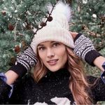 Loft NWT Cable Knit Beanie with Pom Pom and Fingerless Gloves in Soft Blush Pink Photo 1