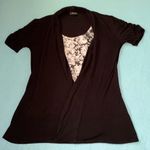 B.WEAR ruffle pullover short sleeve cardigan tunic blouse attach tank top size L Black Size L Photo 2