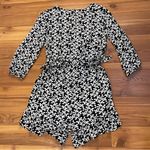 Who What Wear  Black White Clover Long Sleeve Romper Medium Belted Ruffle Hem Photo 3