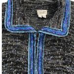 Vintage Bouclé Knit Jacket L Black Blue Trim Artsy Textured Zip | Grace Fisher Size L Photo 1