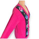 Vintage 90s Knit Pink Dark Floral Embroidered Cardigan Sweater Feminine Romantic Size M Photo 2