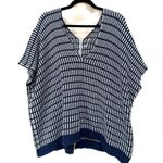 Free People Something Special Back Zip Short Sleeve Sweater Navy & White Stripe Photo 2