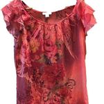 Dress Barn  Orange Floral Shirt Blouse CAPPED Sleeves sz Medium Photo 0