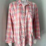 Victoria's Secret  Pajama Shirt Top Pastel Metallic Plaid Button Front Photo 0