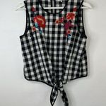Parker  Size S Printed Dayton Top Embroidered Floral Black White Check Women’s Photo 4