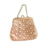 VTG Beaded Coin Purse Gold Chain Lined 1980 Snap White & Gold 3.5X4” Retro Photo 0