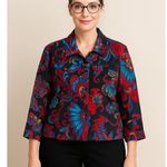 Chico's Boho Artsy Jacket Women 1 Med Black Multicolor Floral Print Cotton Blend Photo 0