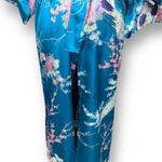 Jugeumm Robe Blue Pink Satin Floral Peacock Print Japanese Kimono Dressing Gown Photo 1