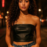 Fore Size S Faux‎ Leather Tube Top Black Cropped Going Out Top Baddie Cocktail Photo 0