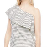 Ann Taylor one shoulder striped career work wear career casual indie boho cute classic pin Photo 0