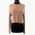 Aerie NWOT Women’s Mini Cable Cropped Knit Long Sleeve Sweater Sz Medium, Tan Photo 1