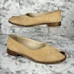 Armani Collezioni Giorgio Armani Womens Peep Toe Flat Loafer Size 37.5 US 7.5 Beige Nubuck Leather Photo 0