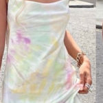 ZARA  WOMENS TIE DYE WATERCOLOR SATIN COWL NECK MINI SLIP DRESS XL PINK YELLOW Photo 0