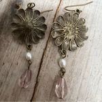 Vintage Pink Flower Drop Earrings with Rhinestones + Matching Floral Pin Set Photo 7