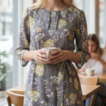 Burton of London Gray Floral Shirtdress with Tie Belt Size Small Photo 0