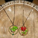 Vintage Green Calla Lilly & Red Rose Flower Gold Tone Necklaces Photo 0
