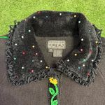 Vintage 1990s berek Floral Embroidered beaded Knitted Button Up Sweater medium Black Photo 2