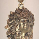 Vintage Light Gold Silver Tone Indian Head Pendant Boho Retro Necklace Photo 0