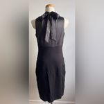 Donna Ricco  NY Black Satin Sleeveless Bandage Dress 8 Bodycon High Neck Bow Photo 4