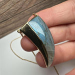 Stella & Dot  Blue Stone Horn Shape Pendant Gold Tone Chain Necklace Photo 3