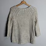 Anthropologie Knitted & Knotted Gold Sequin Chunky Knit Sweater Women's XS Ivory Photo 3