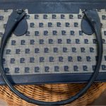 Pierre Cardin  Vintage Blue Navy Cowhide and Canvas Monogram Tote Bag Case - Rare Photo 10