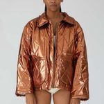NWT Tach Geo Quilted Puffer Coat Metallic Bronze Copper Jacket Cottagecore sz L Gold Size L Photo 1