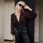 The Kooples Lace-up Front Heart Print Crepe Top Photo 1