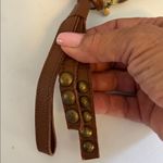 GOLD SEQUIN BEADED WRISTLET WITH BROWN LEATHER NO BRAND TAG MADE IN INDIA Photo 5