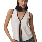 Anthropologie  Black Trim Color Block White  Button Front Vest‎ Stretch Crepe XL Photo 0